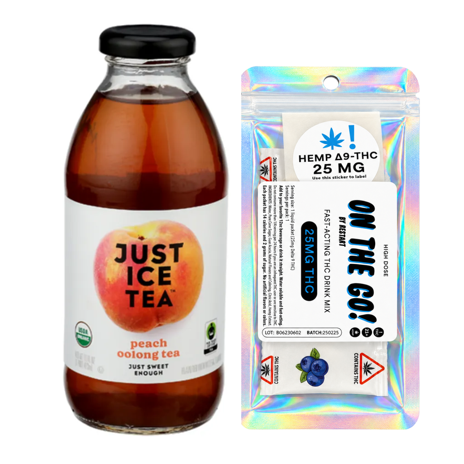 Just Ice Tea Organic + On-The-Go 25MG THC Drink Mix / Peach oolong Tea + THC Packet